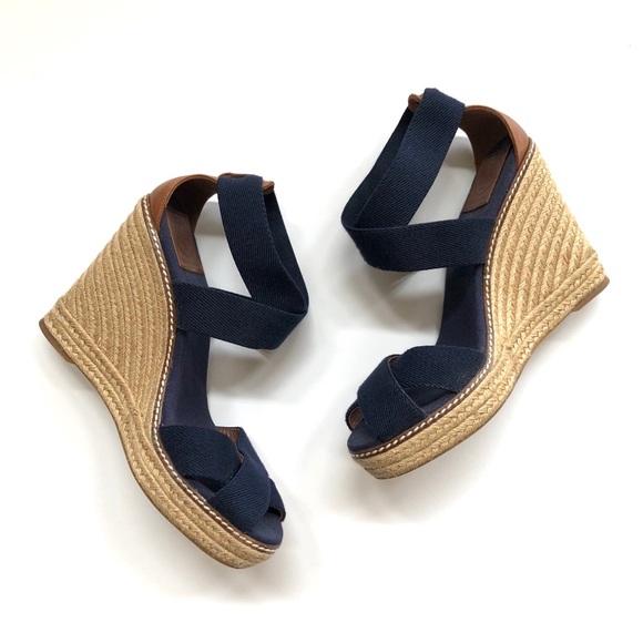 tory burch navy wedge sandals